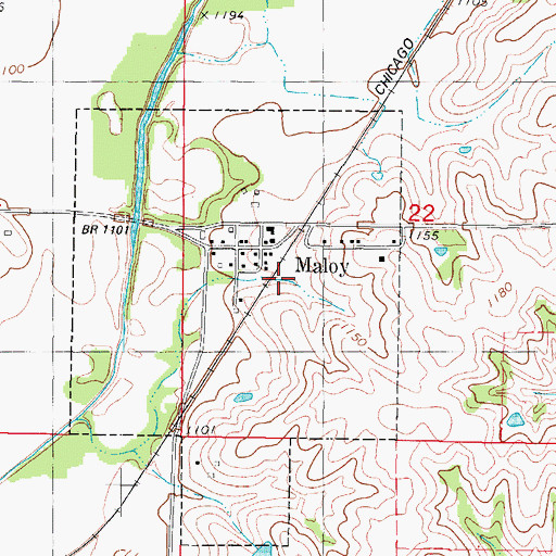 Topographic Map of Maloy (historical), IA