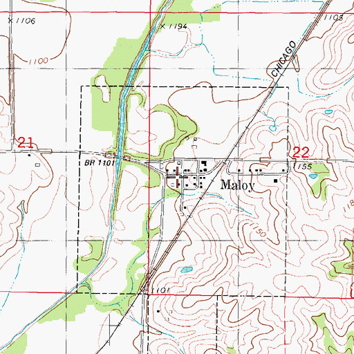 Topographic Map of Maloy Post Office (historical), IA