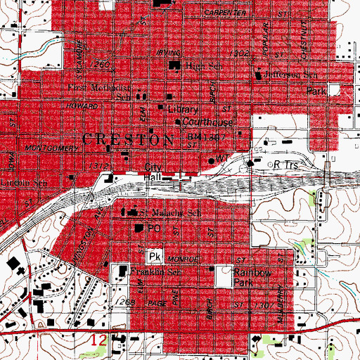 Topographic Map of Creston, IA