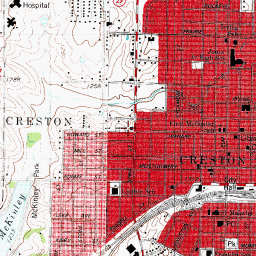 Topographic Map of Creston Fire Department, IA
