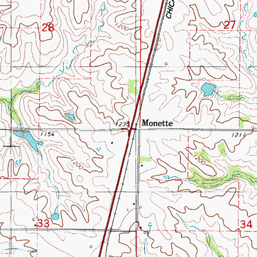 Topographic Map of Monette Post Office (historical), IA