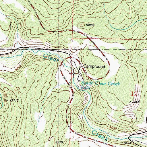 Topographic Map of South Clear Creek Falls Campground, CO