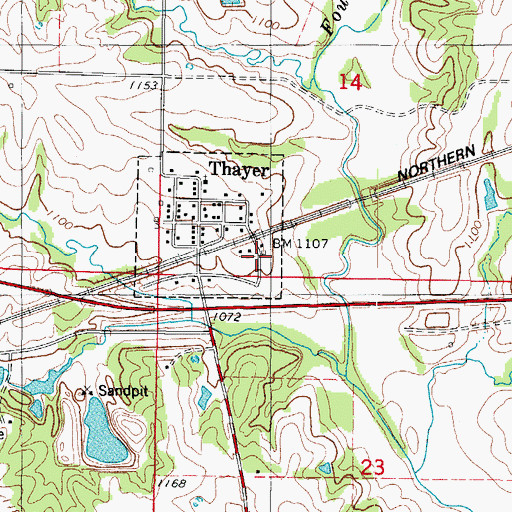 Topographic Map of Thayer, IA