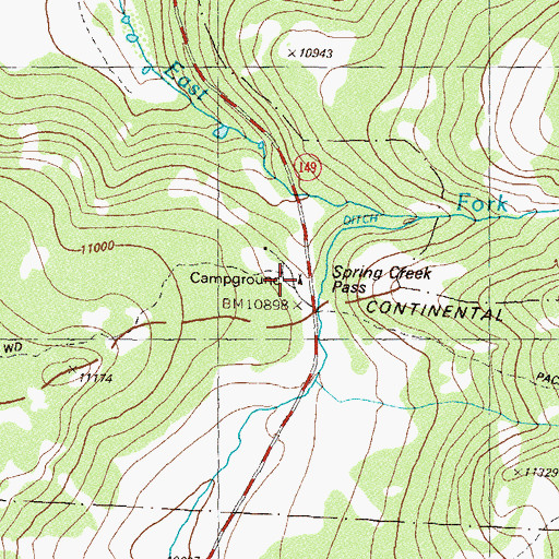 Topographic Map of Spring Creek Campground, CO