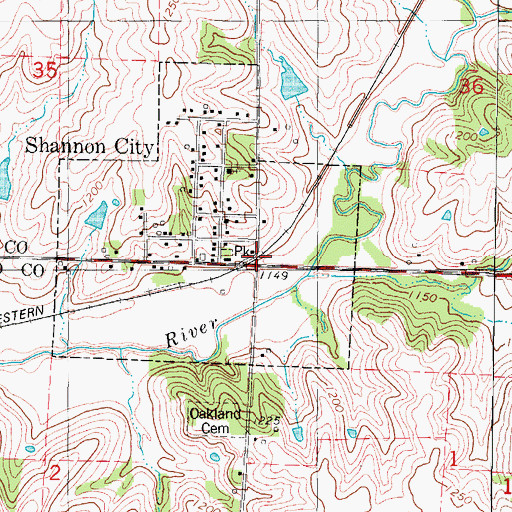 Topographic Map of Shannon City (historical), IA