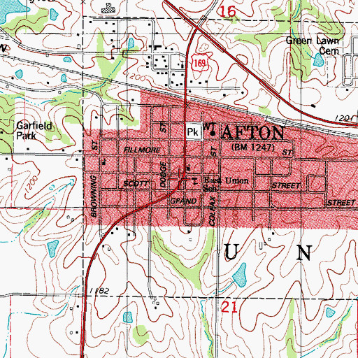 Topographic Map of Afton Post Office, IA