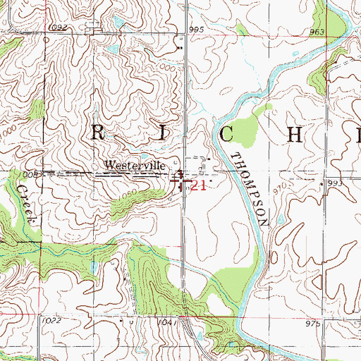 Topographic Map of Westerville Post Office (historical), IA