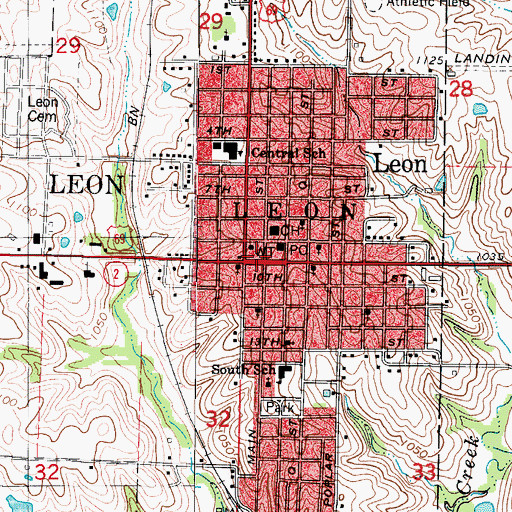 Topographic Map of Leon City Hall, IA
