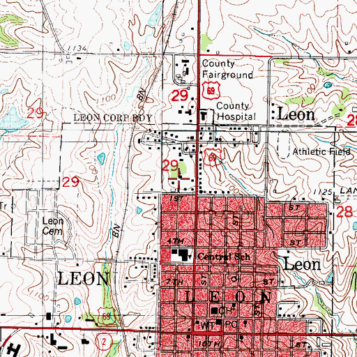 Topographic Map of Leon Catholic Church, IA