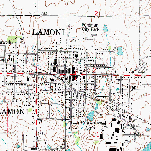 Topographic Map of Lamoni Public Library, IA