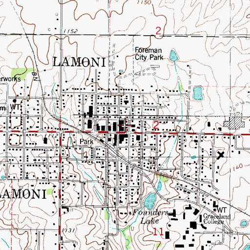 Topographic Map of Lamoni Post Office, IA