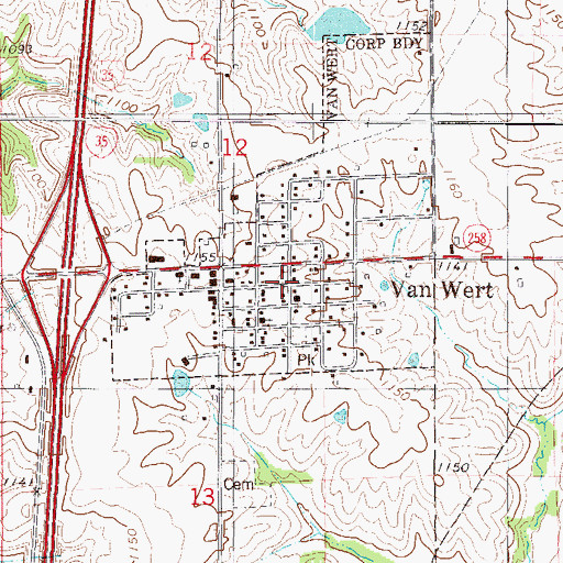 Topographic Map of Van Wert City Hall, IA