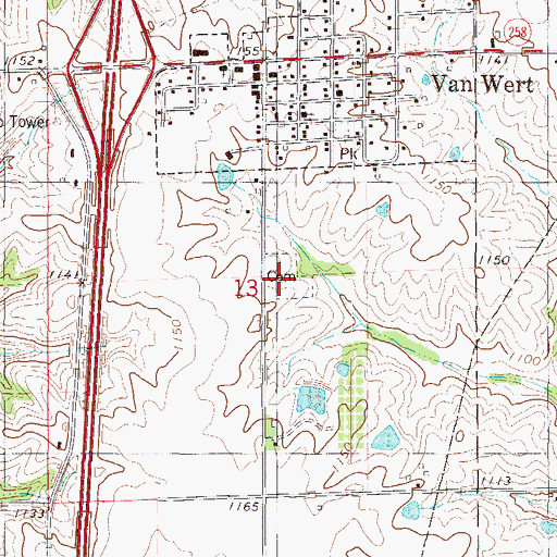 Topographic Map of Van Wert Cemetery, IA