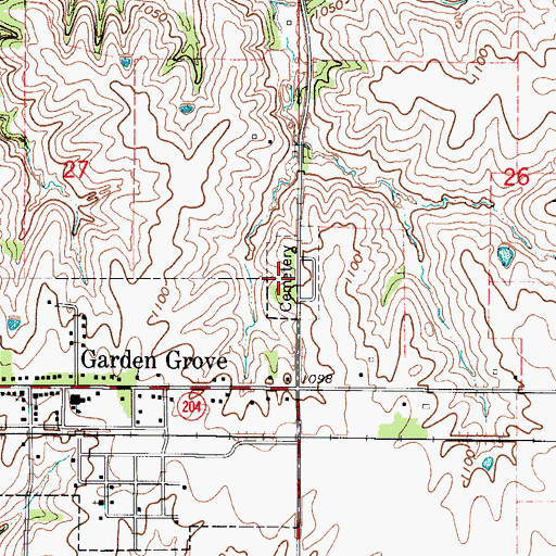 Topographic Map of Garden Grove Cemetery, IA