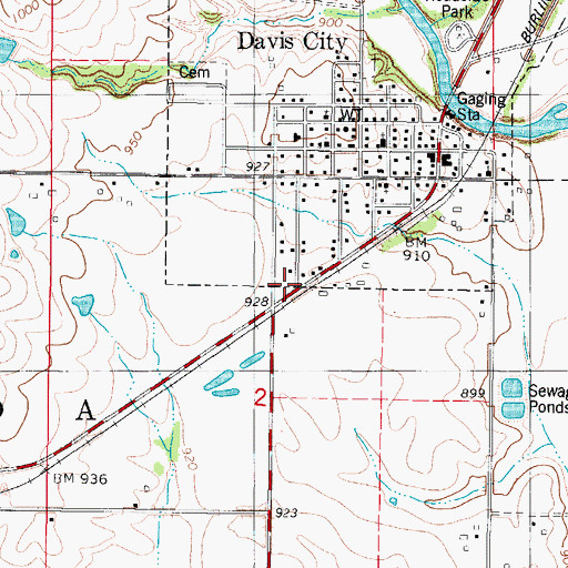 Topographic Map of Davis City Post Office, IA