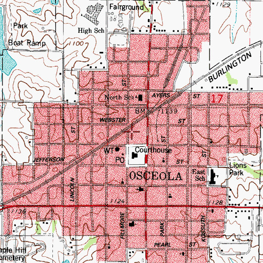 Topographic Map of Osceola City Hall, IA