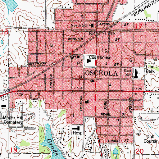 Topographic Map of Osceola Public Library, IA