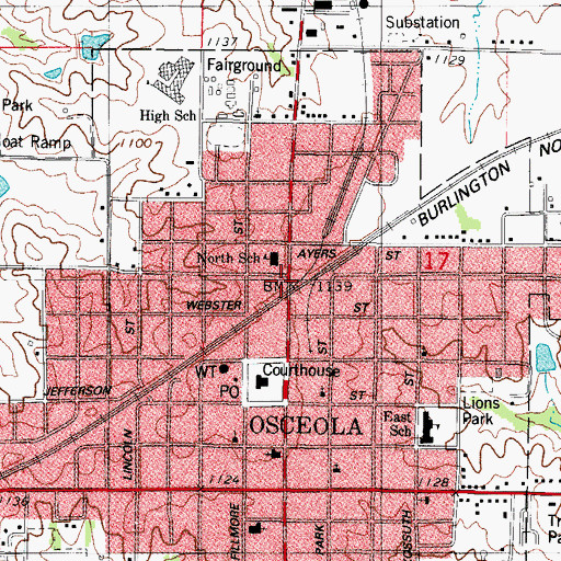 Topographic Map of Osceola, IA