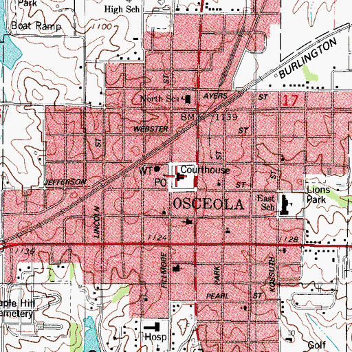 Topographic Map of Clarke County Courthouse, IA