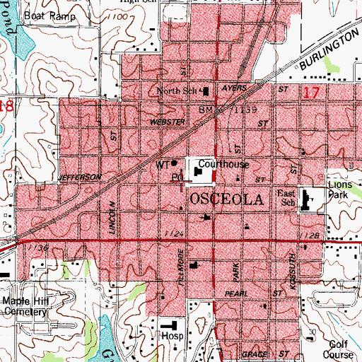 Topographic Map of Family Eye Care Center of Osceola, IA