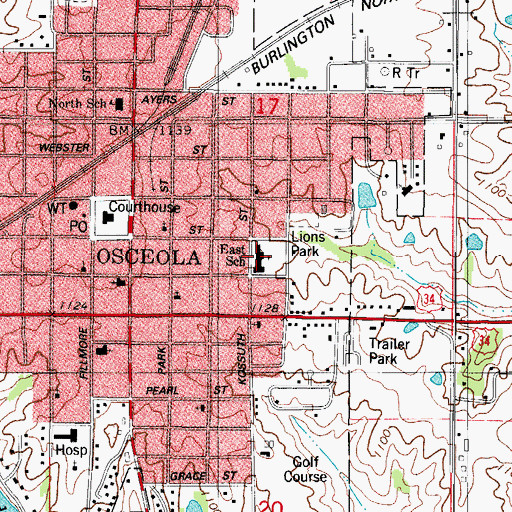 Topographic Map of Clarke Elementary School, IA
