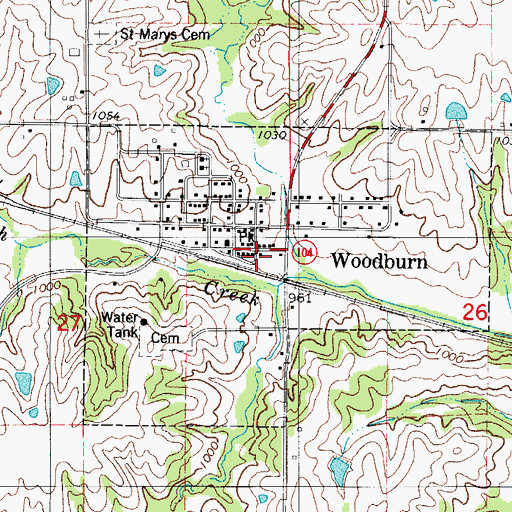 Topographic Map of Woodburn, IA