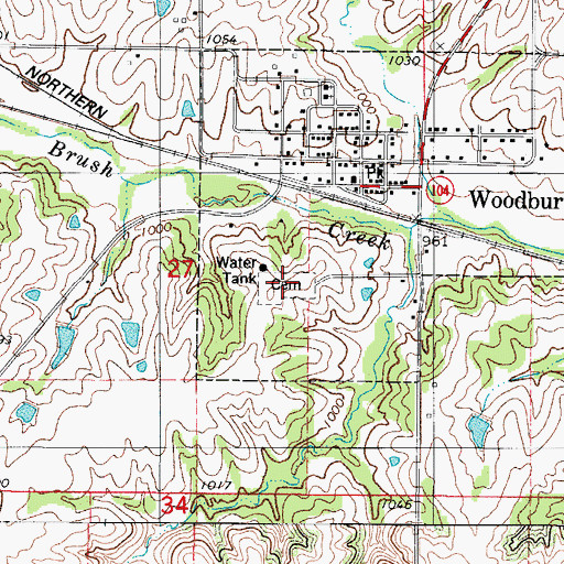 Topographic Map of Woodburn Cemetery, IA