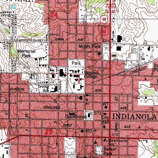 Topographic Map of Amy Robertson Music Center, IA