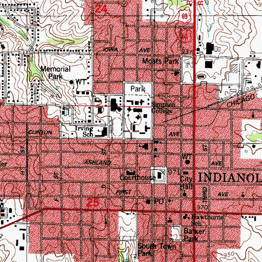 Topographic Map of Wallace Hall, IA