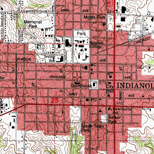 Topographic Map of Indianola City Public Library, IA