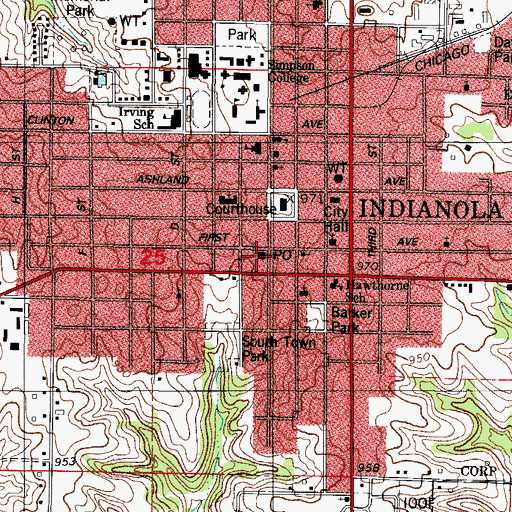 Topographic Map of Indianola Post Office, IA