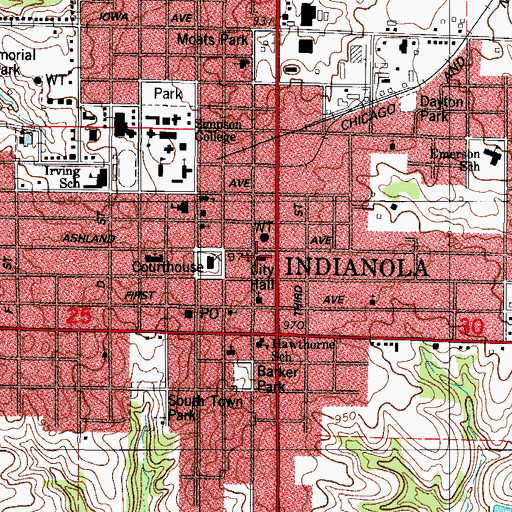 Topographic Map of Indianola Fire Department, IA