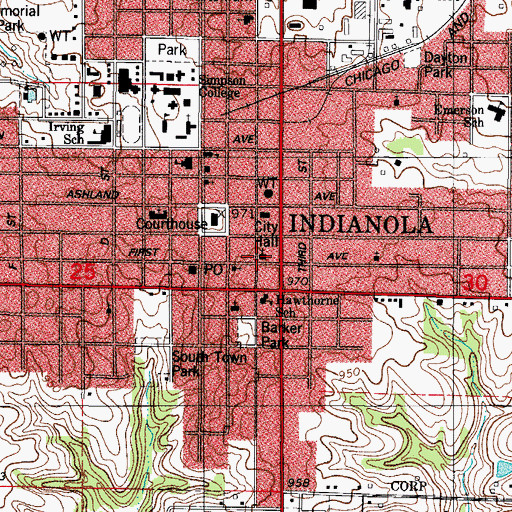 Topographic Map of First Baptist Church, IA