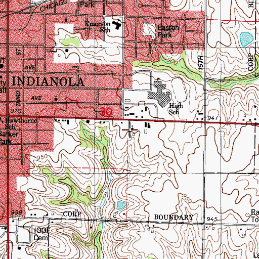 Topographic Map of Indianola Regular Baptist Church, IA