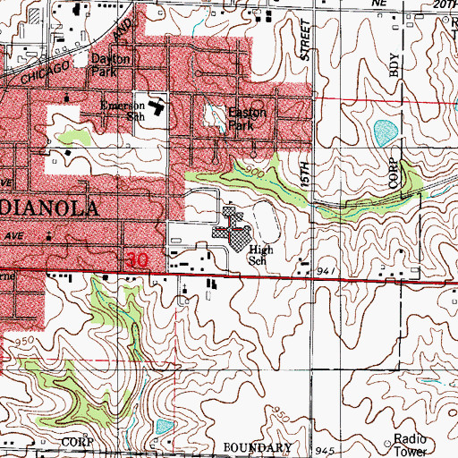 Topographic Map of Indianola High School, IA