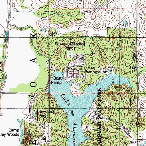 Topographic Map of Lake Ahquahi Campground, IA