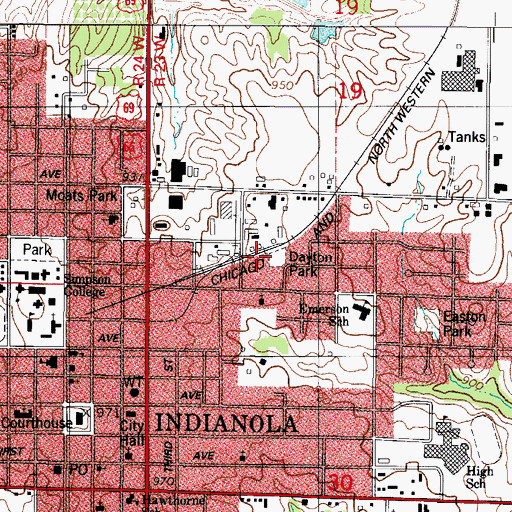 Topographic Map of Indianola (historical), IA