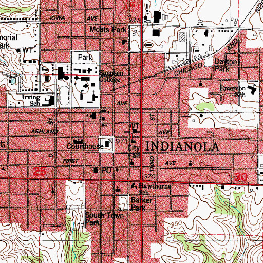 Topographic Map of Lions Park, IA