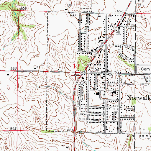Topographic Map of Norwalk (historical), IA