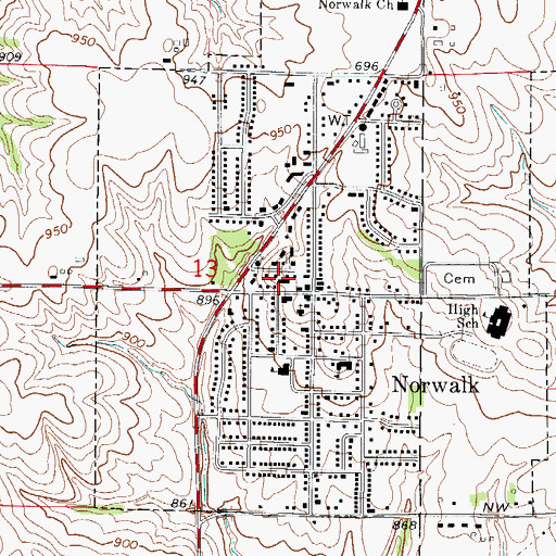 Topographic Map of Norwalk City Hall, IA