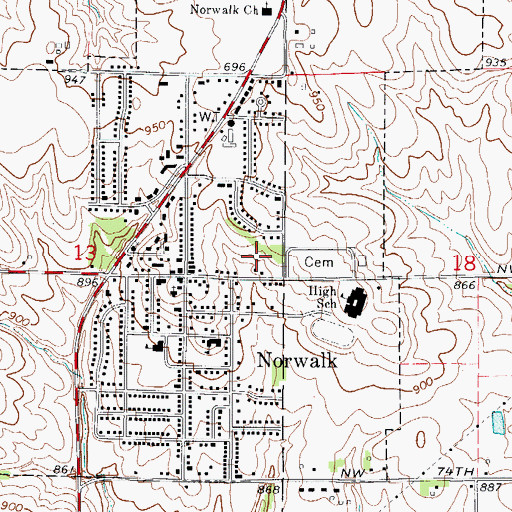 Topographic Map of Norwalk Easter Public Library, IA