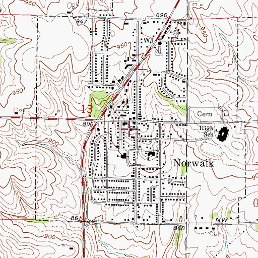 Topographic Map of Norwalk Christian Church, IA