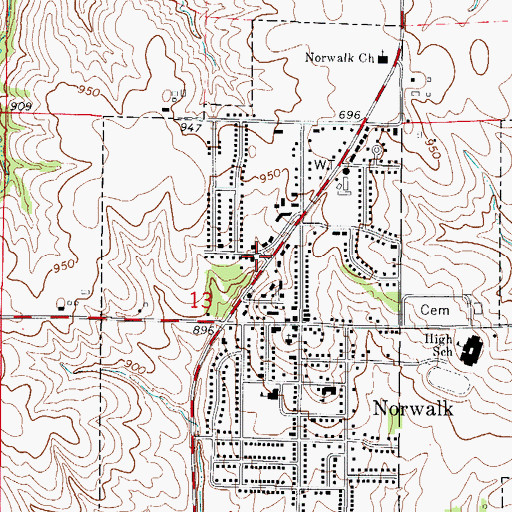 Topographic Map of Norwalk Foursquare Church, IA