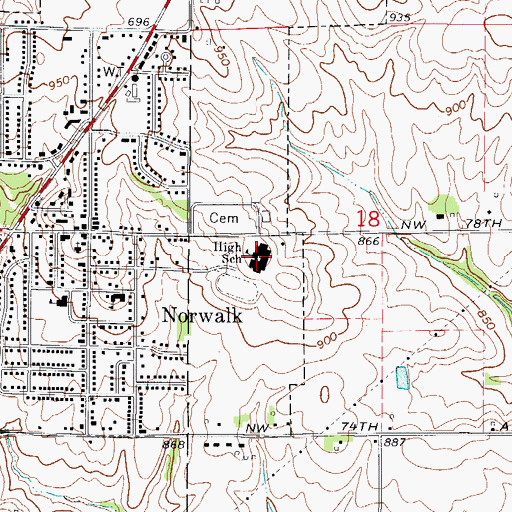 Topographic Map of Norwalk High School, IA