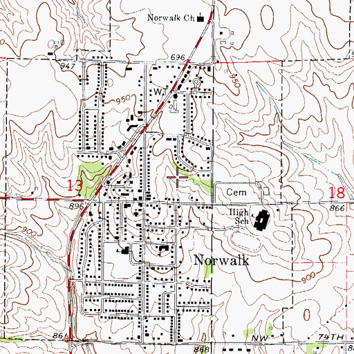 Topographic Map of Norwalk City Park, IA