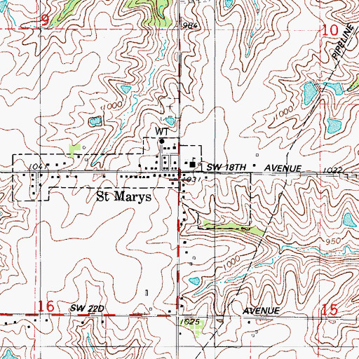 Topographic Map of Saint Marys Fire Department, IA
