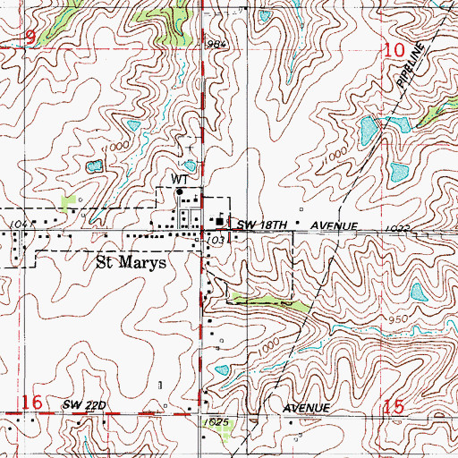 Topographic Map of Saint Marys (historical), IA