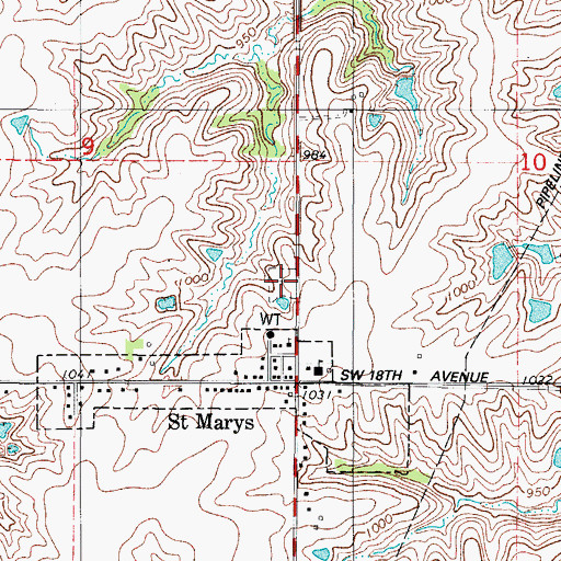 Topographic Map of Saint Marys Cemetery, IA