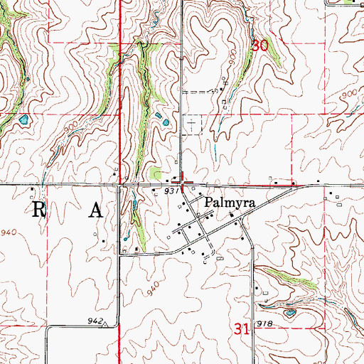 Topographic Map of Palmyra Post Office (historical), IA