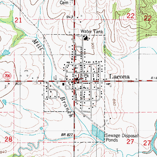 Topographic Map of Lacona Community Hall, IA